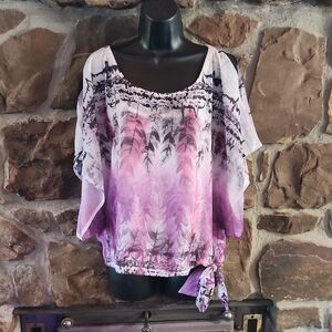 HeartSoul Pink and Purple Ombre Tie-Hem Blouse